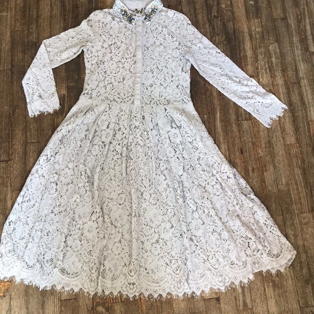 Lace gray dress with jeweled collar